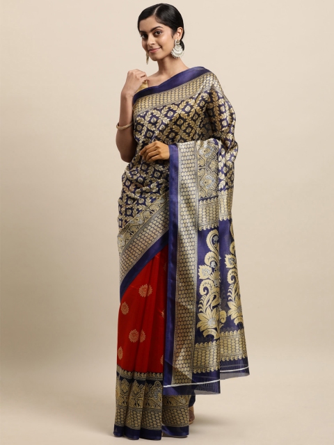 KALINI Red & Navy Blue Art Silk Saree