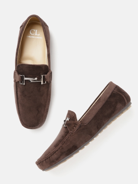 Carlton London Men Coffee Brown Velvet Finish Smart Casual Horsebit Loafers