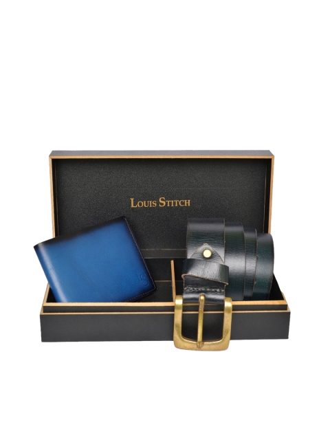 LOUIS STITCH Men Blue Genuine Leather Accessory Gift Set