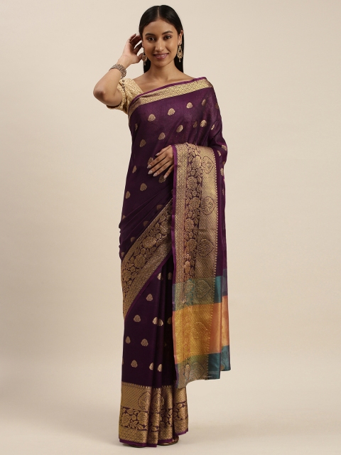 KALINI Purple Ethnic Motifs Zari Silk Blend Kanjeevaram Saree