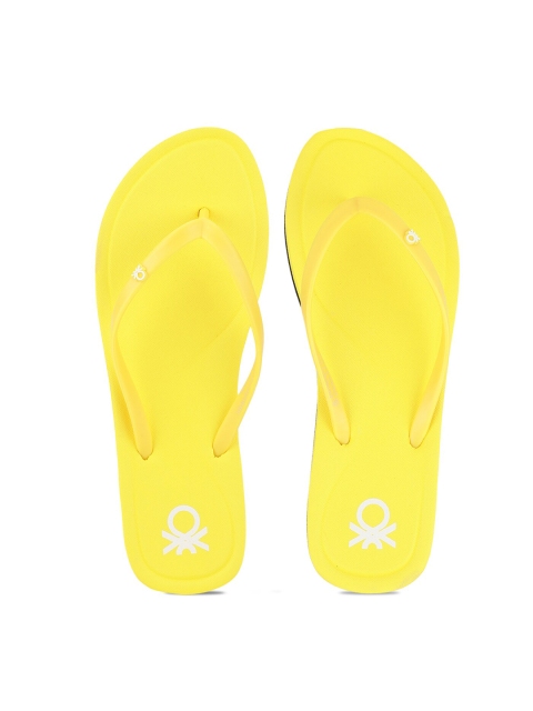 United Colors of Benetton Women Yellow Rubber Thong Flip-Flops