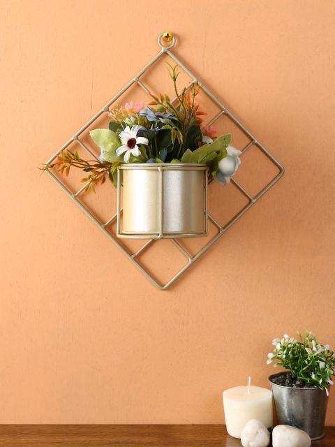TAYHAA Gold-Toned & Purple Artificial Flower Wall Planter