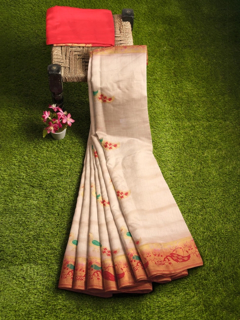 KLM Fashion Mall Cream-Coloured & Red Ethnic Motifs Zari Silk Blend Banarasi Saree
KLM Fashion Mall Cream-Coloured & Red Ethnic Motifs Zari Silk Blend Banarasi Saree