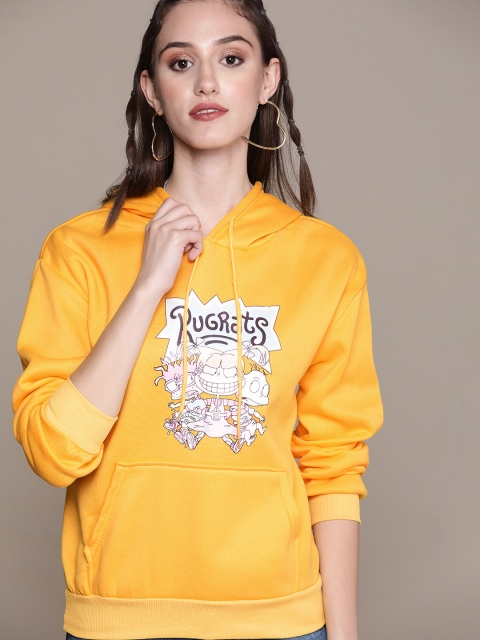 URBANIC Women Yellow & Blue Rugrats Printed Hooded Sweatshirt