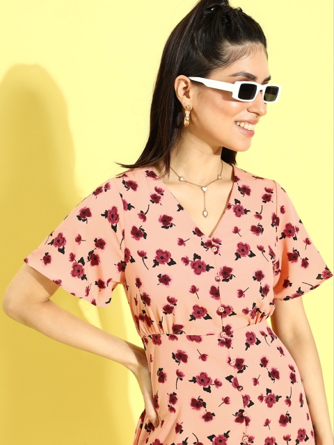 Mast & Harbour Women Peach-Coloured Floral Dress
