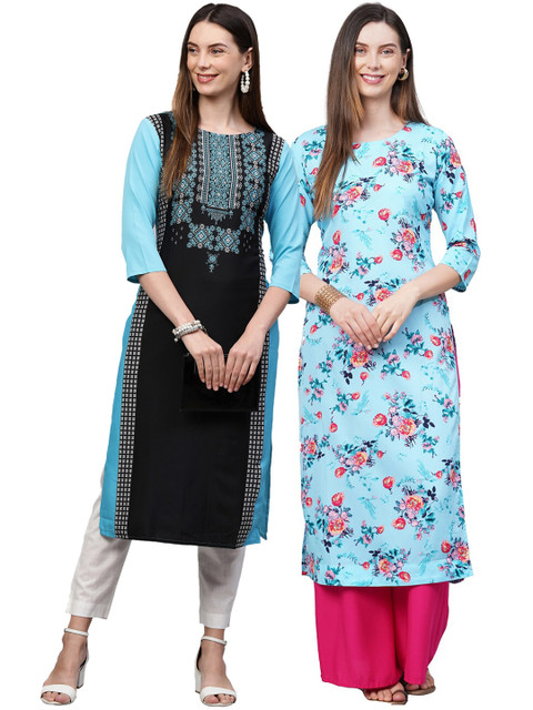 KALINI Women Pack Of 2 Black & Blue Floral Printed Crepe Kurtas
KALINI Women Pack Of 2 Black & Blue Floral Printed Crepe Kurtas