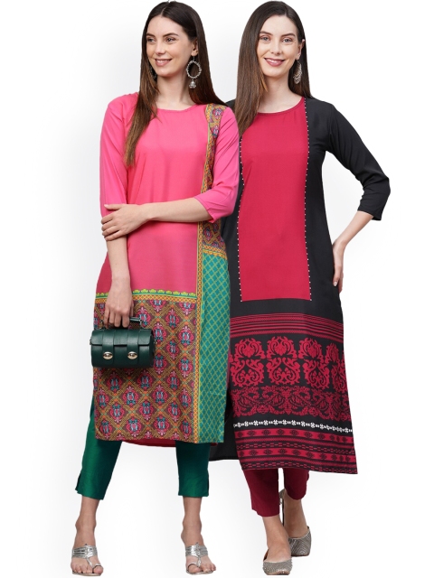 KALINI Women Pack Of 2 Pink & Black Ethnic Motifs Printed Flared Sleeves Crepe Kurtas
KALINI Women Pack Of 2 Pink & Black Ethnic Motifs Printed Flared Sleeves Crepe Kurtas