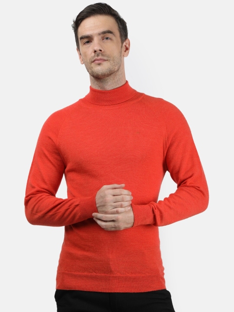 Monte Carlo Men Coral Solid Pure Wool Pullover Sweater