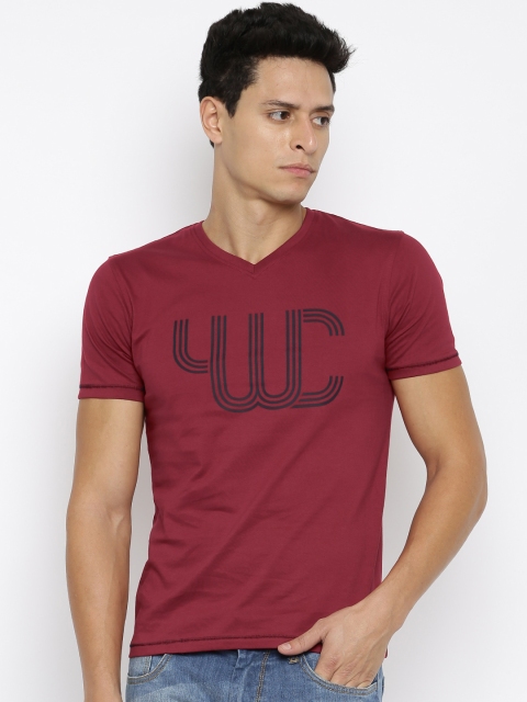 YWC Men Red Printed T-shirt