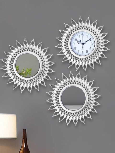 TIED RIBBONS Silver-Toned & White Set of 3 Floral Contemporary Wall Clock with Mirrors
TIED RIBBONS Silver-Toned & White Set of 3 Floral Contemporary Wall Clock with Mirrors