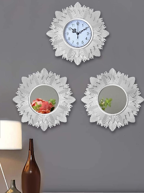 TIED RIBBONS Silver-Toned & White Set of 3 Floral Contemporary Wall Clock with Mirrors
TIED RIBBONS Silver-Toned & White Set of 3 Floral Contemporary Wall Clock with Mirrors