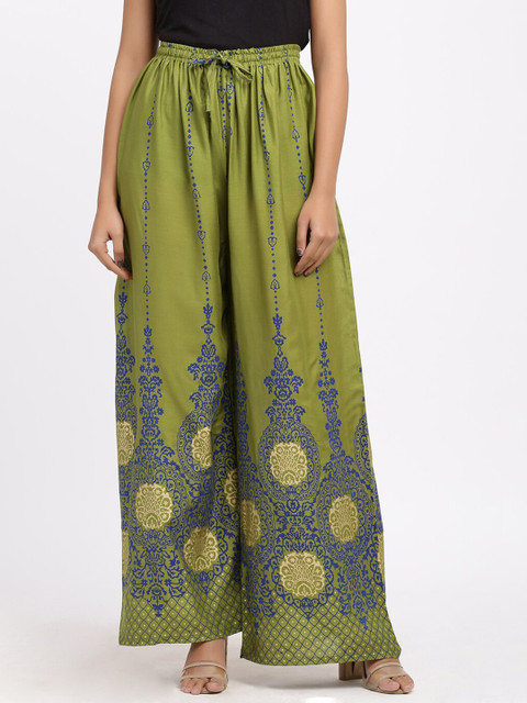 SOUNDARYA Women Green & Blue Printed Knitted Palazzos 
SOUNDARYA Women Green & Blue Printed Knitted Palazzos