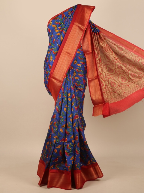 Pothys Blue & Red Ethnic Motifs Saree