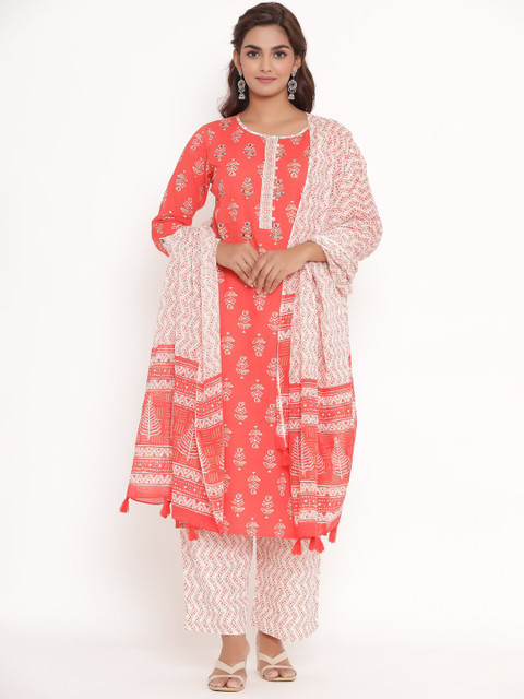 VEDANA Women Coral Ethnic Motifs Printed Regular Pure Cotton Kurti with Palazzos & With Dupatta
VEDANA Women Coral Ethnic Motifs Printed Regular Pure Cotton Kurti with Palazzos & With Dupatta