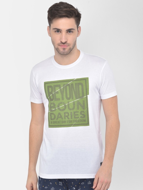 COBB Men White Typography Printed Pockets T-shirt