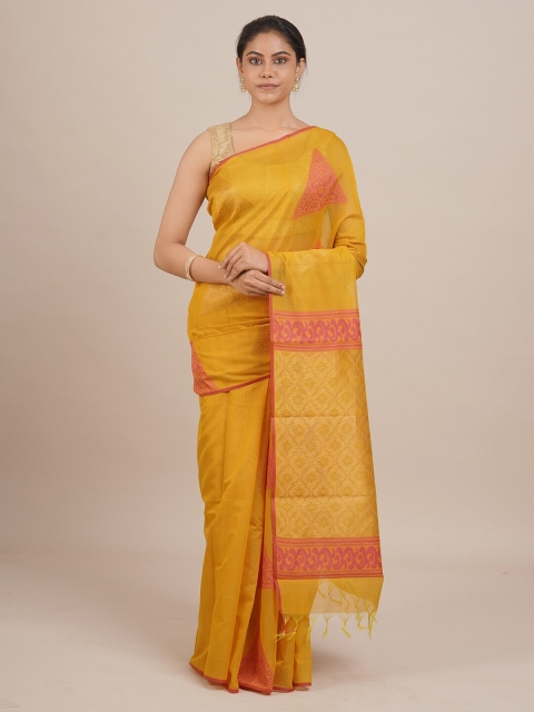 Pothys Women Mustard & Pink Woven Designed Saree