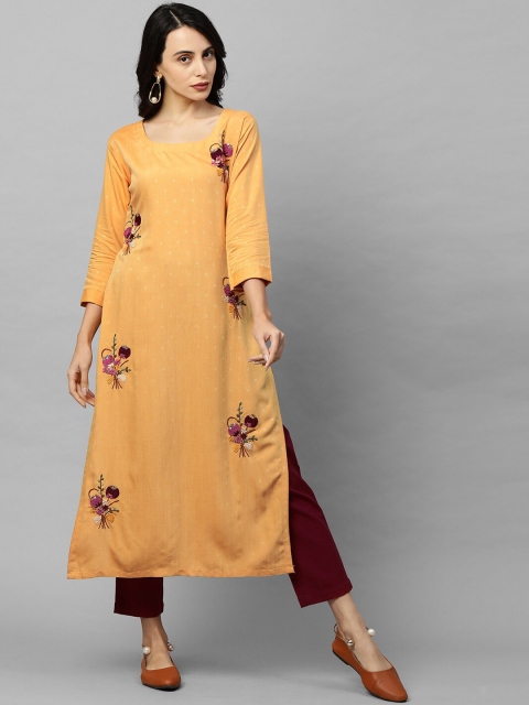 FASHOR Women Orange Thread Work Kurta