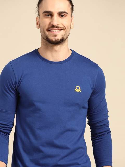 United Colors of Benetton Men Blue Solid T-shirt