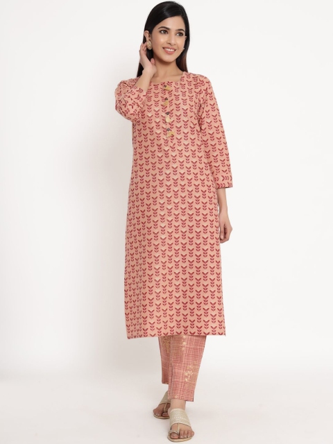 ZOLA Women Peach-Coloured Ethnic Motifs Printed Angrakha Pure Cotton Kurti with Trousers
ZOLA Women Peach-Coloured Ethnic Motifs Printed Angrakha Pure Cotton Kurti with Trousers
