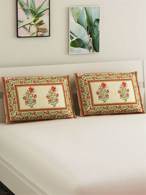 Salona Bichona Set Of 2 Cream-Coloured & Pink Jaipuri Floral Printed Pure Cotton 120 TC Pillow Covers
Salona Bichona Set Of 2 Cream-Coloured & Pink Jaipuri Floral Printed Pure Cotton 120 TC Pillow Covers