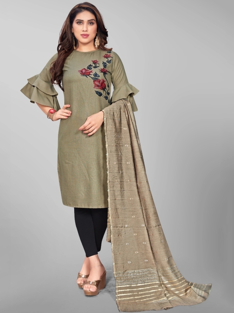 OM SAI LATEST CREATION Women Green Floral Embroidered Flared Sleeves Thread Work Handloom Kurta
OM SAI LATEST CREATION Women Green Floral Embroidered Flared Sleeves Thread Work Handloom Kurta