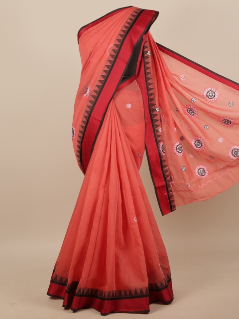 Pothys Pink & Red Ethnic Motifs Saree
