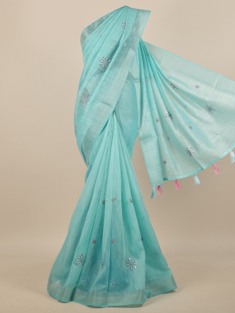 Pothys Turquoise Blue Floral Saree