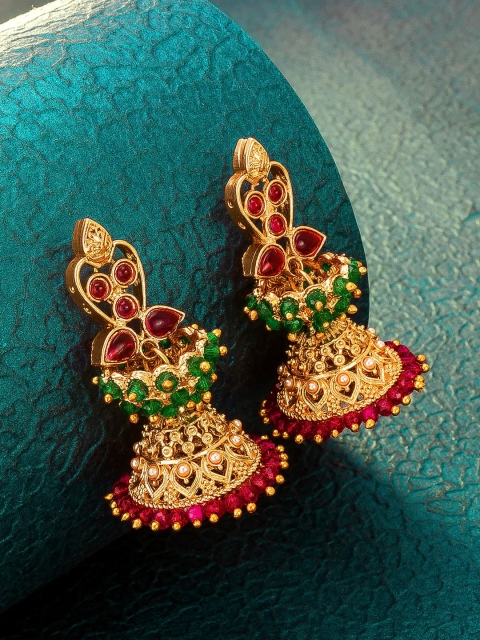 aadita Gold-Toned Contemporary Jhumkas Earrings