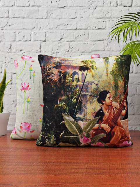 HAPPY HUES Pink Set of 2 Printed Square Cushion Covers