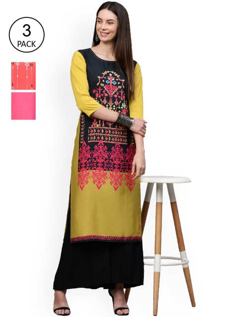 GoSriKi Women Multicoloured Geometric Embroidered Thread Work Crepe Kurta, Multi
GoSriKi Women Multicoloured Geometric Embroidered Thread Work Crepe Kurta, Multi