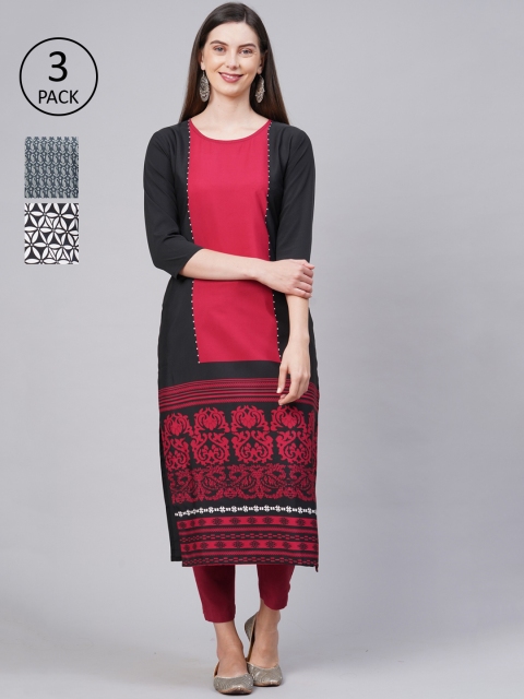 KALINI Women Pack Of 3 Kurtas, Black