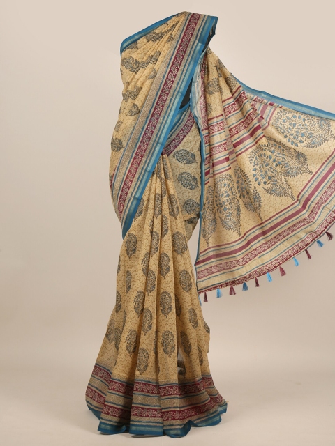 Pothys Cream-Coloured & Red Floral Saree