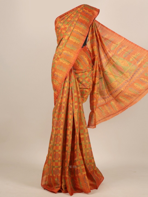 Pothys Orange Jute Silk Saree