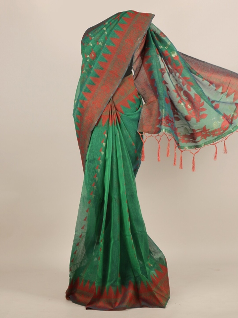 Pothys Green & Red Jute Silk Saree