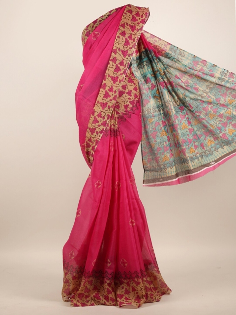Pothys Pink & Beige Floral Saree