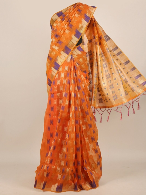 Pothys Orange & Blue Jute Silk Saree