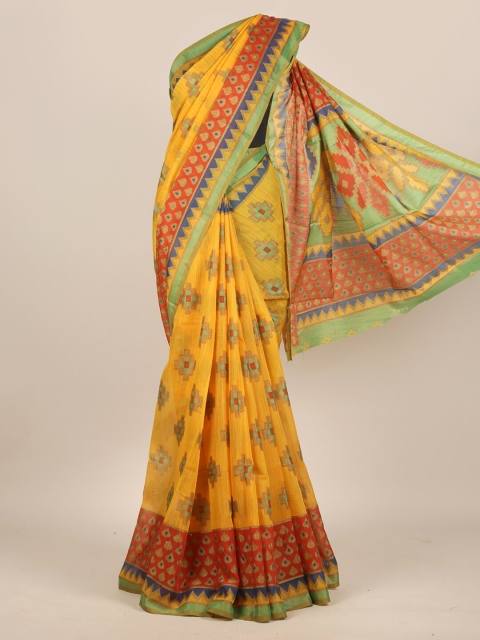 Pothys Yellow & Orange Zari Jute Silk Saree