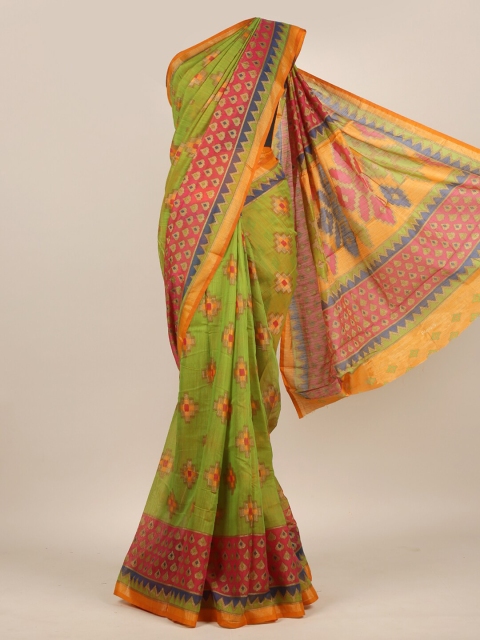 Pothys Green & Rose Jute Silk Saree