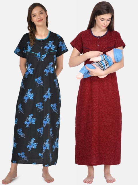 Klamotten Pack of 2 Black & Maroon Floral Printed Pure Cotton Nursing Maxi Nightdress
Klamotten Pack of 2 Black & Maroon Floral Printed Pure Cotton Nursing Maxi Nightdress