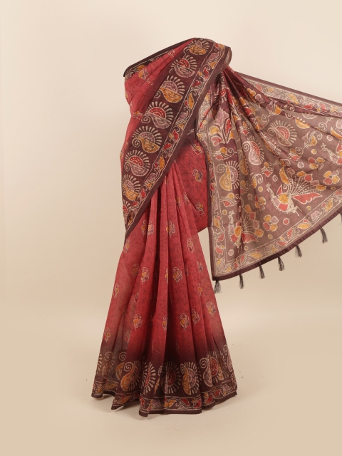 Pothys Brown & Yellow Ethnic Motifs Saree