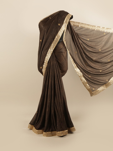 Pothys Brown & Gold-Toned Ethnic Motifs Silk Blend Saree
