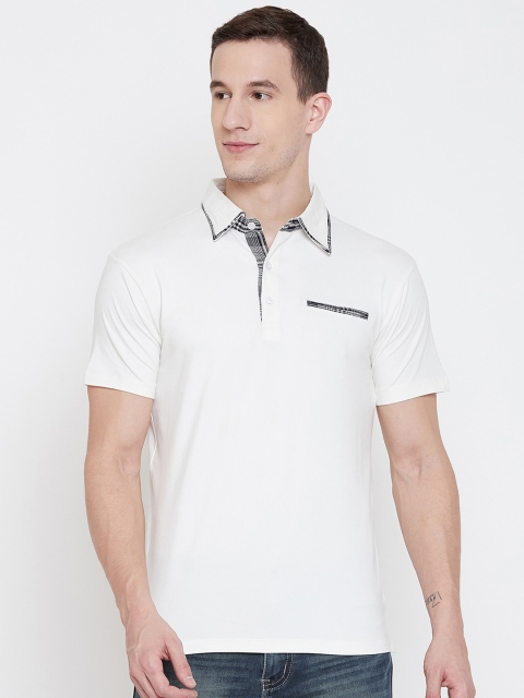 armure Men White Polo Collar Pockets T-shirt
