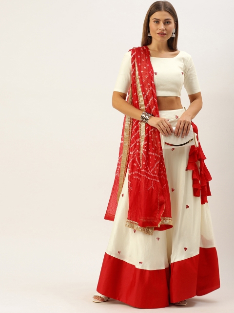 LOOKNBOOK ART White & Red Mirror Work Semi-Stitched Lehenga & Unstitched Blouse With Dupatta
LOOKNBOOK ART White & Red Mirror Work Semi-Stitched Lehenga & Unstitched Blouse With Dupatta
