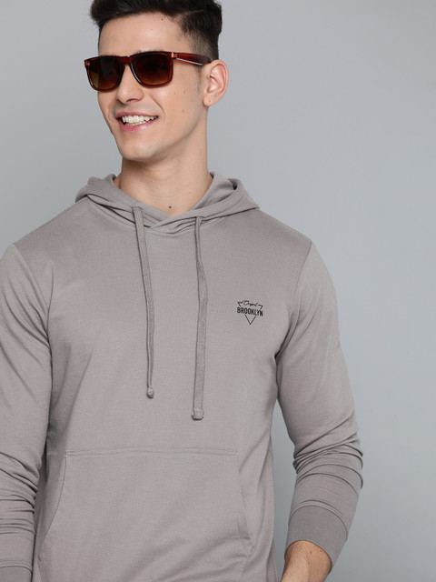 HERE&NOW Men Grey Solid Hooded Sweatshirt
HERE&NOW Men Grey Solid Hooded Sweatshirt