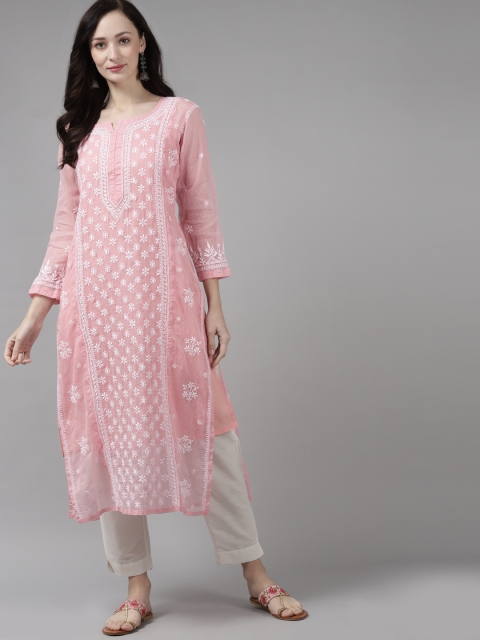 ADA Women Peach-Coloured & White Ethnic Motifs Hand Embroidered Chikankari Kota Kurta With Slip
ADA Women Peach-Coloured & White Ethnic Motifs Hand Embroidered Chikankari Kota Kurta With Slip
