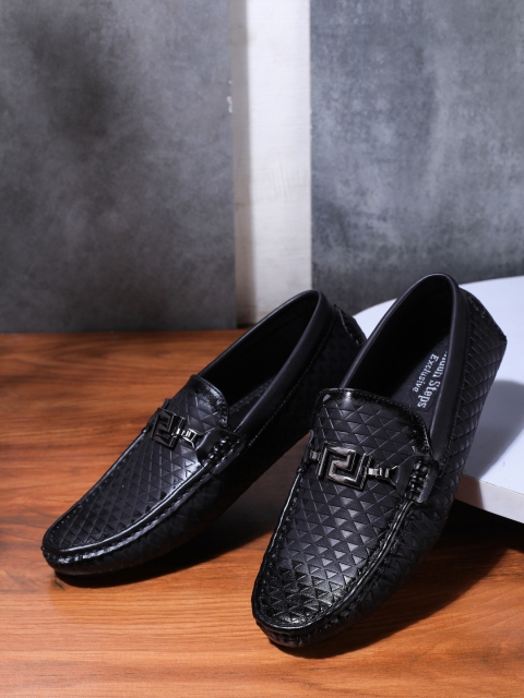 LONDON STEPS Men Black Textured Formal Loafers