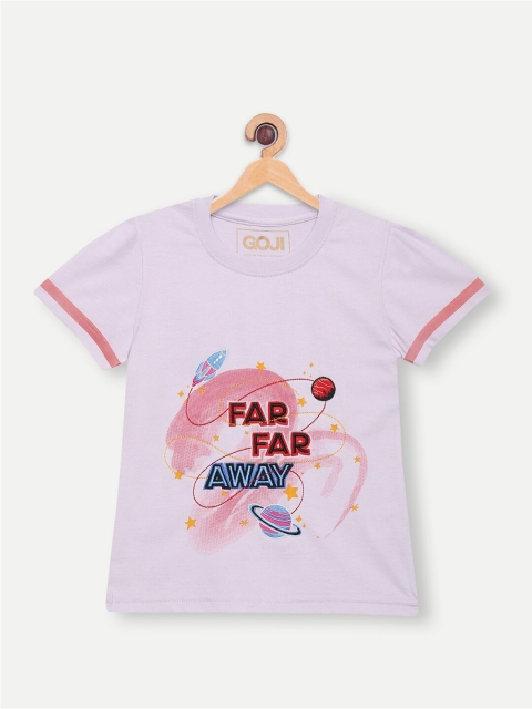 GOJI Girls White & Pink Printed T-shirt