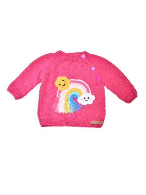The Original Knit Girls Magenta & White Self Design Handmade Rainbow Applique Cardigan
The Original Knit Girls Magenta & White Self Design Handmade Rainbow Applique Cardigan
