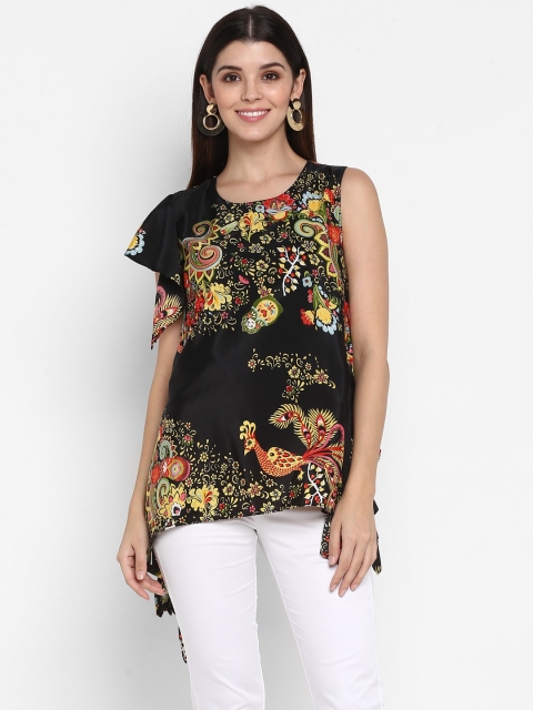 NIZA Black & Yellow Floral Crepe High-Low Top