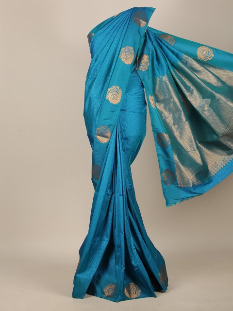 Pothys Blue & Gold-Toned Woven Design Art Silk Saree